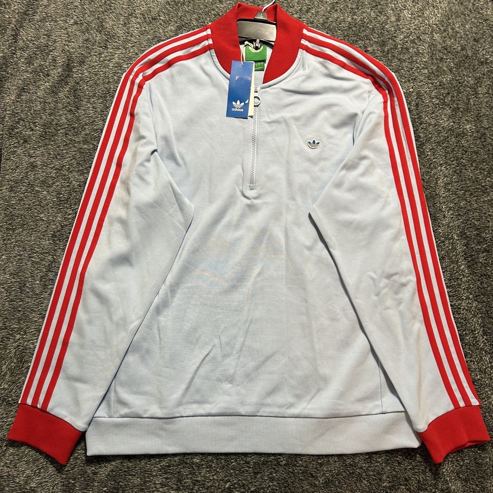 Adidas Mens Size L Blue Originals 3 Stripe Golf 1/4 Zip Pullover Sweatshirt